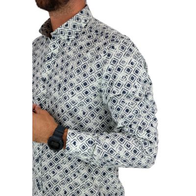 DANIEL BESSI Koszula męska fb133 zielona, granatowy wzór, kwadraty | Sklep GriShop.eu | Koszule