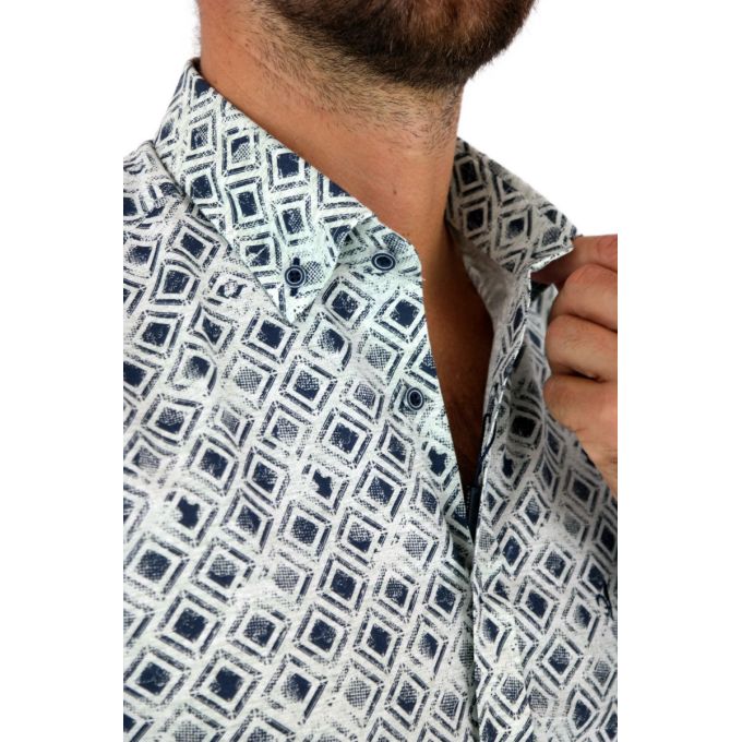 DANIEL BESSI Koszula męska fb133 zielona, granatowy wzór, kwadraty | Sklep GriShop.eu | Koszule