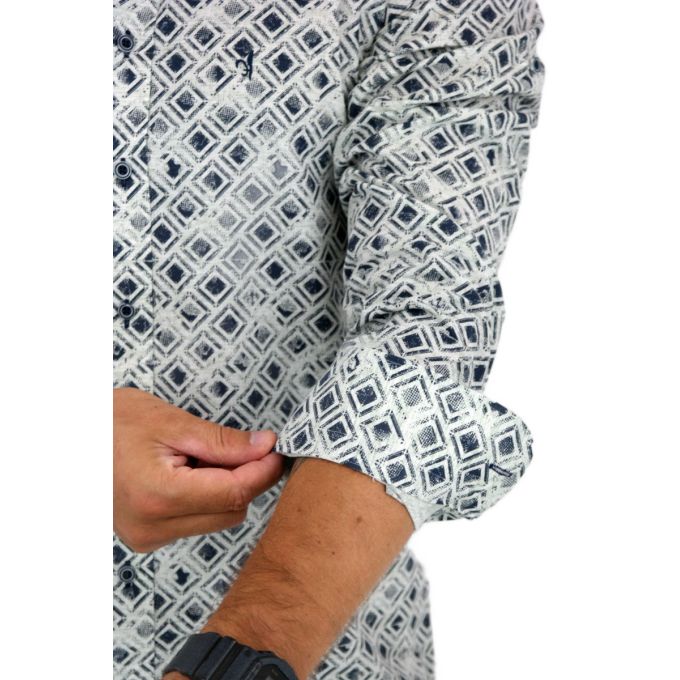 DANIEL BESSI Koszula męska fb133 zielona, granatowy wzór, kwadraty | Sklep GriShop.eu | Koszule