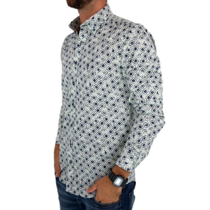 DANIEL BESSI Koszula męska fb133 zielona, granatowy wzór, kwadraty | Sklep GriShop.eu | Koszule