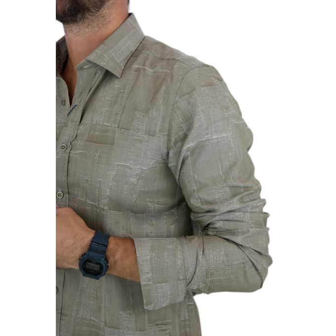 DANIEL BESSI Koszula męska fb021 beżowa, tłoczony wzór | Sklep GriShop.eu | Koszule