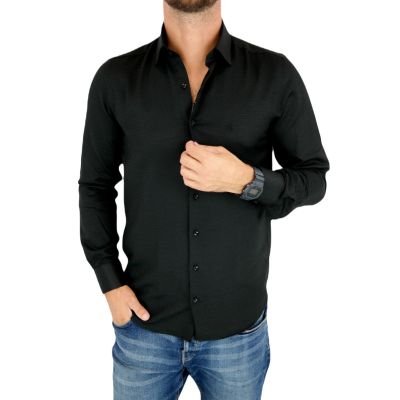 DANIEL BESSI Koszula męska fb096 czarna, wzór - romby | Sklep GriShop.eu | Koszule