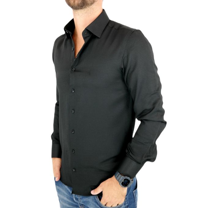 DANIEL BESSI Koszula męska fb096 czarna, wzór - romby | Sklep GriShop.eu | Koszule