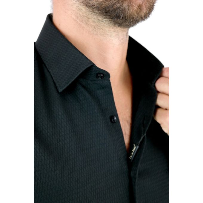 DANIEL BESSI Koszula męska fb096 czarna, wzór - romby | Sklep GriShop.eu | Koszule