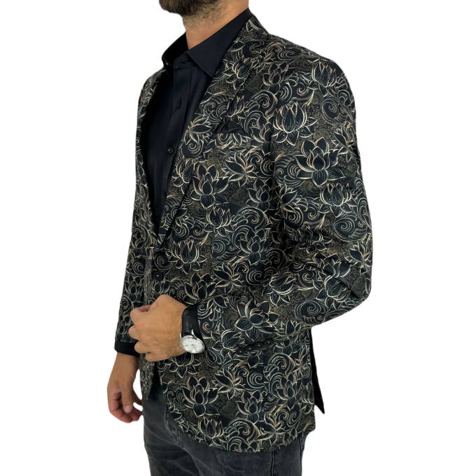 GIOVANNI PERA Marynarka męska D624 elegancka, Glamour, kwiaty, paisley, złota, czarna, imprezowa | Sklep GriShop.eu | Marynarki
