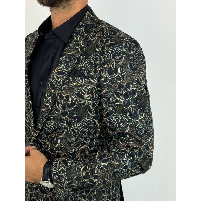 GIOVANNI PERA Marynarka męska D624 elegancka, Glamour, kwiaty, paisley, złota, czarna, imprezowa | Sklep GriShop.eu | Marynarki