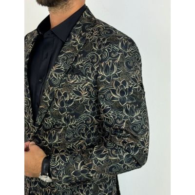 GIOVANNI PERA Marynarka męska D624 elegancka, Glamour, kwiaty, paisley, złota, czarna, imprezowa | Sklep GriShop.eu | Marynarki