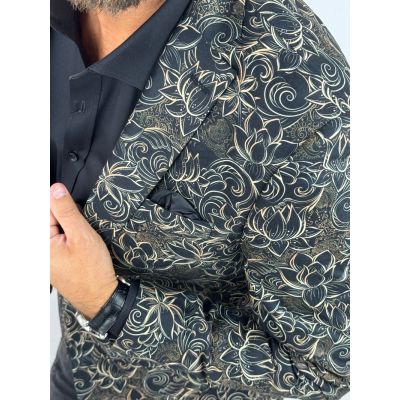 GIOVANNI PERA Marynarka męska D624 elegancka, Glamour, kwiaty, paisley, złota, czarna, imprezowa | Sklep GriShop.eu | Marynarki