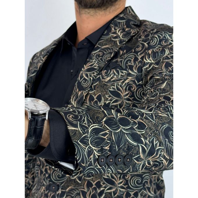 GIOVANNI PERA Marynarka męska D624 elegancka, Glamour, kwiaty, paisley, złota, czarna, imprezowa | Sklep GriShop.eu | Marynarki