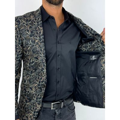 GIOVANNI PERA Marynarka męska D624 elegancka, Glamour, kwiaty, paisley, złota, czarna, imprezowa | Sklep GriShop.eu | Marynarki