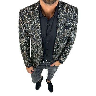 GIOVANNI PERA Marynarka męska D624 elegancka, Glamour, kwiaty, paisley, złota, czarna, imprezowa | Sklep GriShop.eu | Marynarki