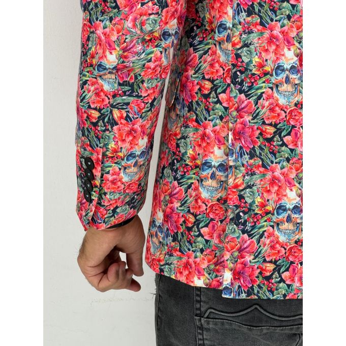 GIOVANNI PERA Marynarka męska D626 kolorowa w kwiaty, czachy, liście, czerwona | Sklep GriShop.eu | Marynarki