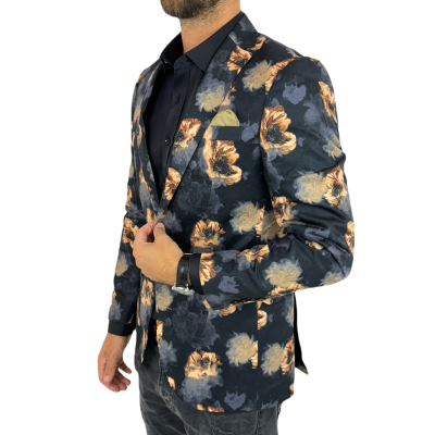 GIOVANNI PERA Marynarka męska D627 czarna w złote kwiaty, elegancka | Sklep GriShop.eu | Marynarki