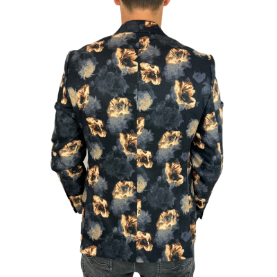 GIOVANNI PERA Marynarka męska D627 czarna w złote kwiaty, elegancka | Sklep GriShop.eu | Marynarki