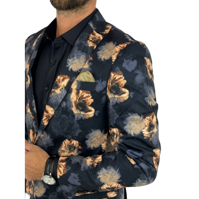 GIOVANNI PERA Marynarka męska D627 czarna w złote kwiaty, elegancka | Sklep GriShop.eu | Marynarki