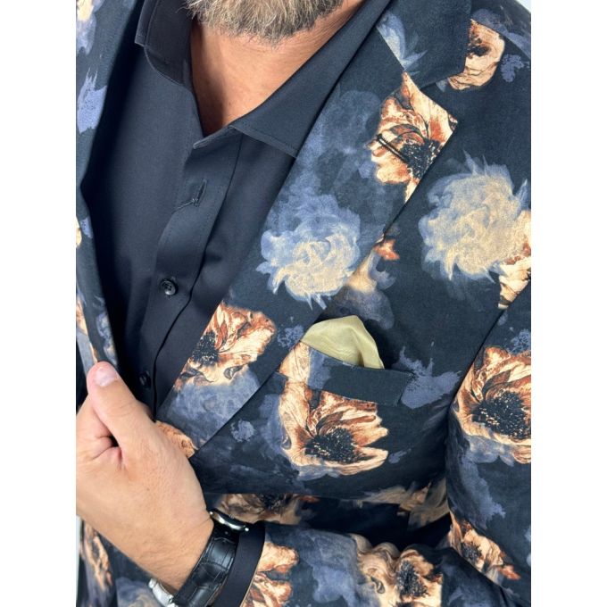 GIOVANNI PERA Marynarka męska D627 czarna w złote kwiaty, elegancka | Sklep GriShop.eu | Marynarki