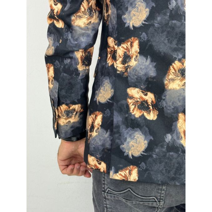 GIOVANNI PERA Marynarka męska D627 czarna w złote kwiaty, elegancka | Sklep GriShop.eu | Marynarki