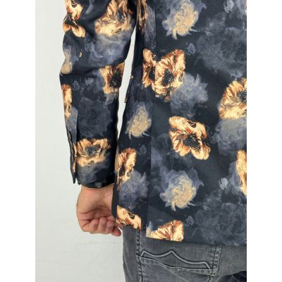 GIOVANNI PERA Marynarka męska D627 czarna w złote kwiaty, elegancka | Sklep GriShop.eu | Marynarki