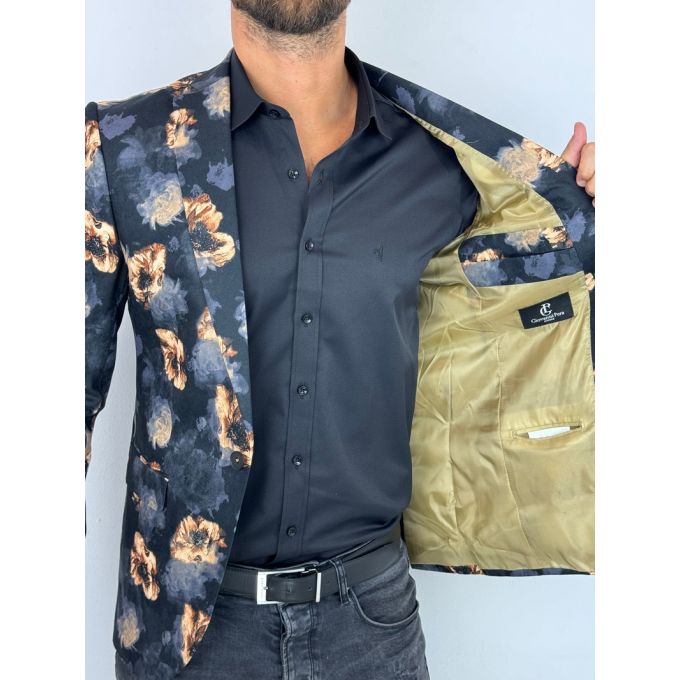 GIOVANNI PERA Marynarka męska D627 czarna w złote kwiaty, elegancka | Sklep GriShop.eu | Marynarki