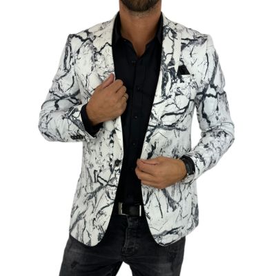 GIOVANNI PERA Marynarka męska D625 biała, czarny marmur, elegancka | Sklep GriShop.eu | Marynarki