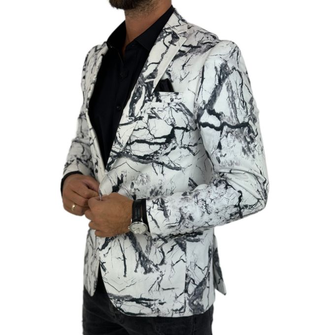 GIOVANNI PERA Marynarka męska D625 biała, czarny marmur, elegancka | Sklep GriShop.eu | Marynarki