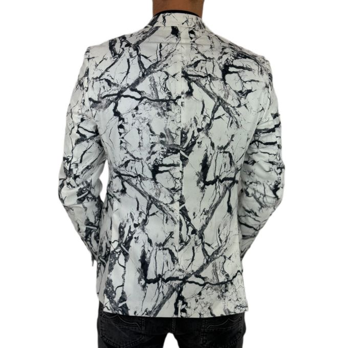 GIOVANNI PERA Marynarka męska D625 biała, czarny marmur, elegancka | Sklep GriShop.eu | Marynarki