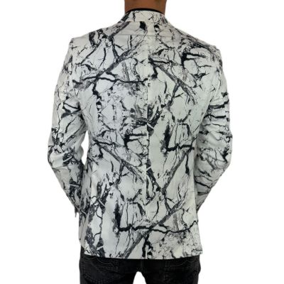 GIOVANNI PERA Marynarka męska D625 biała, czarny marmur, elegancka | Sklep GriShop.eu | Marynarki