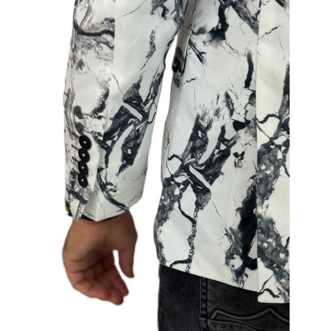 GIOVANNI PERA Marynarka męska D625 biała, czarny marmur, elegancka | Sklep GriShop.eu | Marynarki