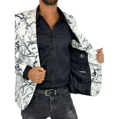 GIOVANNI PERA Marynarka męska D625 biała, czarny marmur, elegancka | Sklep GriShop.eu | Marynarki
