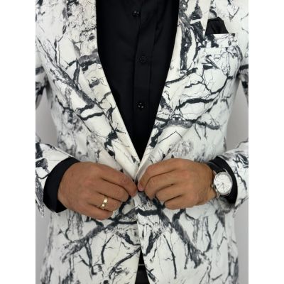 GIOVANNI PERA Marynarka męska D625 biała, czarny marmur, elegancka | Sklep GriShop.eu | Marynarki