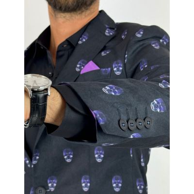 GIOVANNI PERA Marynarka męska D631 czarna w czachy, czaszki, kolorowa podszewka | Sklep GriShop.eu | Marynarki
