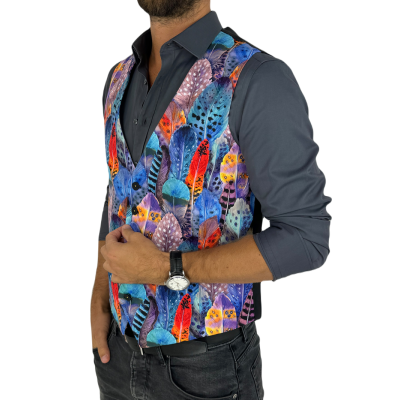 GIOVANNI PERA kamizelka męska D630 kolorowa w pióra, wesoła, ptak, bezrękawnik | Sklep GriShop.eu | Kamizelki