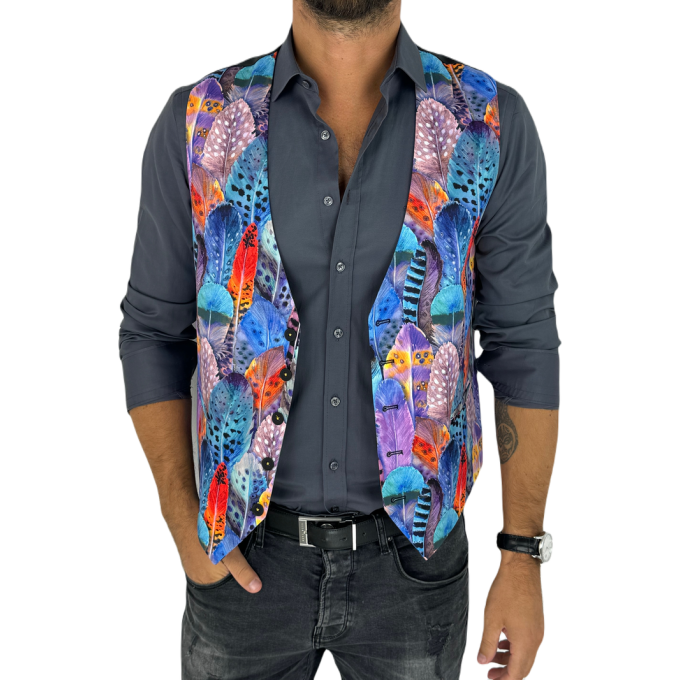 GIOVANNI PERA kamizelka męska D630 kolorowa w pióra, wesoła, ptak, bezrękawnik | Sklep GriShop.eu | Kamizelki