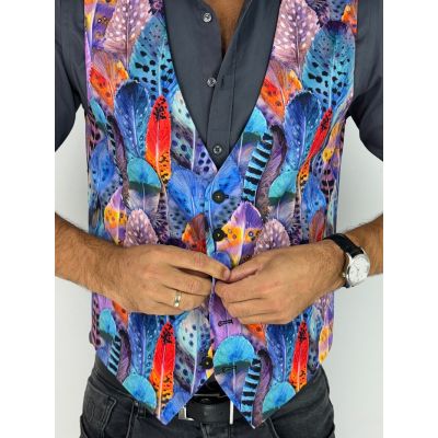 GIOVANNI PERA kamizelka męska D630 kolorowa w pióra, wesoła, ptak, bezrękawnik | Sklep GriShop.eu | Kamizelki