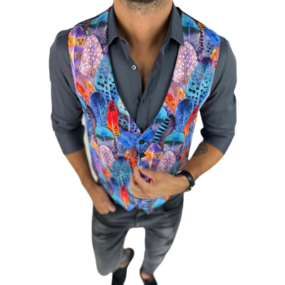 GIOVANNI PERA kamizelka męska D630 kolorowa w pióra, wesoła, ptak, bezrękawnik | Sklep GriShop.eu | Kamizelki