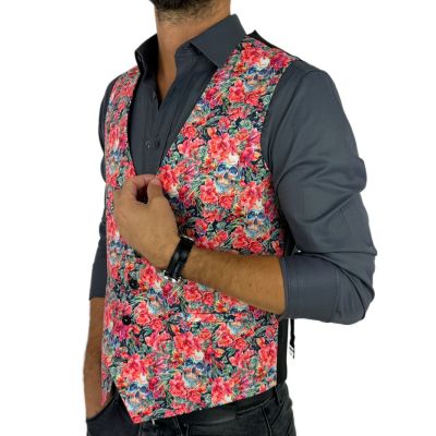 GIOVANNI PERA kamizelka męska D626 kolorowa w kwiaty, czachy, liście, czerwona, bezrękawnik | Sklep GriShop.eu | Kamizelki