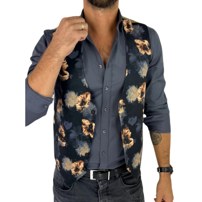 GIOVANNI PERA kamizelka męska D627 czarna w złote kwiaty, elegancka, bezrękawnik | Sklep GriShop.eu | Kamizelki