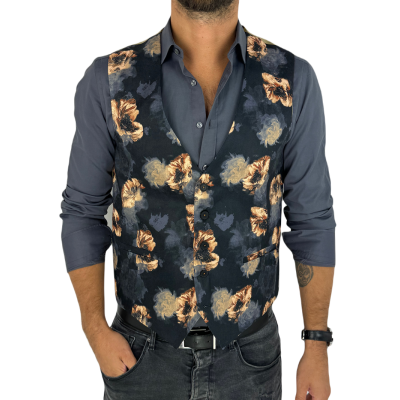 GIOVANNI PERA kamizelka męska D627 czarna w złote kwiaty, elegancka, bezrękawnik | Sklep GriShop.eu | Kamizelki