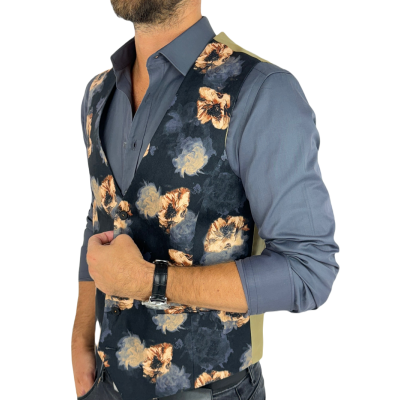 GIOVANNI PERA kamizelka męska D627 czarna w złote kwiaty, elegancka, bezrękawnik | Sklep GriShop.eu | Kamizelki