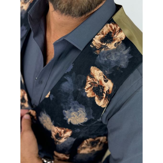 GIOVANNI PERA kamizelka męska D627 czarna w złote kwiaty, elegancka, bezrękawnik | Sklep GriShop.eu | Kamizelki