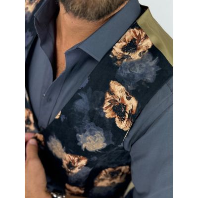 GIOVANNI PERA kamizelka męska D627 czarna w złote kwiaty, elegancka, bezrękawnik | Sklep GriShop.eu | Kamizelki