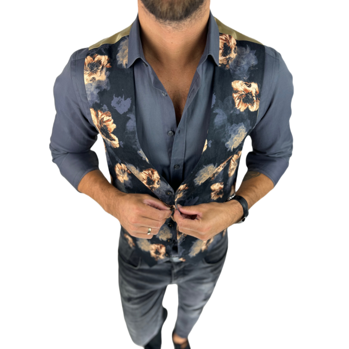 GIOVANNI PERA kamizelka męska D627 czarna w złote kwiaty, elegancka, bezrękawnik | Sklep GriShop.eu | Kamizelki
