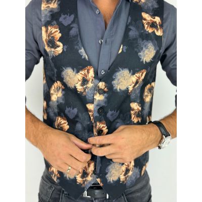 GIOVANNI PERA kamizelka męska D627 czarna w złote kwiaty, elegancka, bezrękawnik | Sklep GriShop.eu | Kamizelki