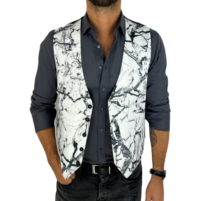 GIOVANNI PERA kamizelka męska D625 biała, czarny marmur, elegancka, bezrękawnik | Sklep GriShop.eu | Kamizelki