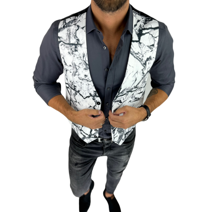GIOVANNI PERA kamizelka męska D625 biała, czarny marmur, elegancka, bezrękawnik | Sklep GriShop.eu | Kamizelki