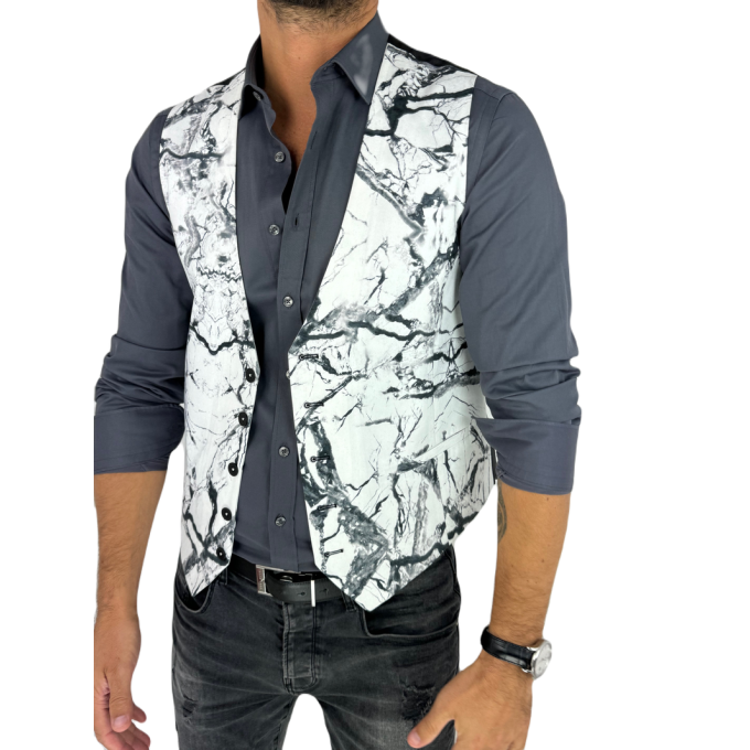 GIOVANNI PERA kamizelka męska D625 biała, czarny marmur, elegancka, bezrękawnik | Sklep GriShop.eu | Kamizelki