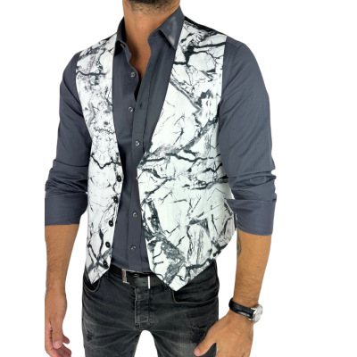 GIOVANNI PERA kamizelka męska D625 biała, czarny marmur, elegancka, bezrękawnik | Sklep GriShop.eu | Kamizelki