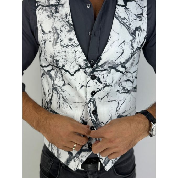 GIOVANNI PERA kamizelka męska D625 biała, czarny marmur, elegancka, bezrękawnik | Sklep GriShop.eu | Kamizelki
