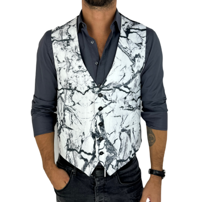 GIOVANNI PERA kamizelka męska D625 biała, czarny marmur, elegancka, bezrękawnik | Sklep GriShop.eu | Kamizelki