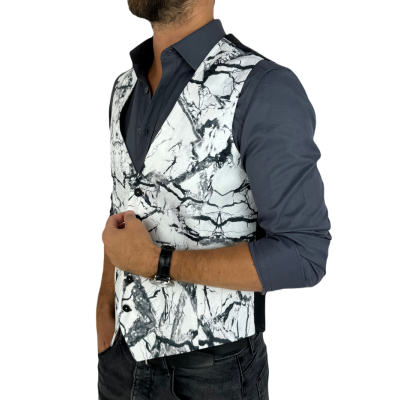 GIOVANNI PERA kamizelka męska D625 biała, czarny marmur, elegancka, bezrękawnik | Sklep GriShop.eu | Kamizelki